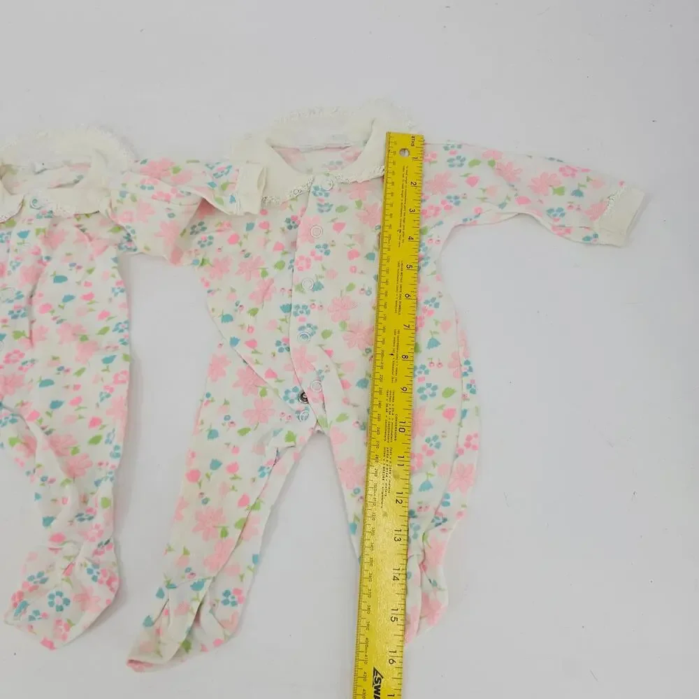 Vintage Carter's Pastel Floral Footed Pajama Footies TWIN Baby Girls M 6-12 mo